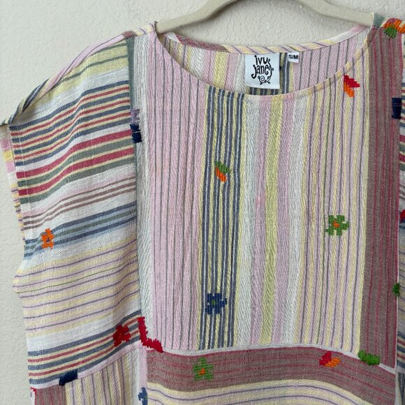Ivy Jane Embroidered Cotton Mixed Stripe Boxy Boho Blouse Top - Picture 6 of 13